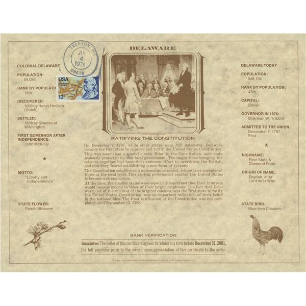 American Revolution Bicentennial Commemorative One Dollar Certificate - Delaware