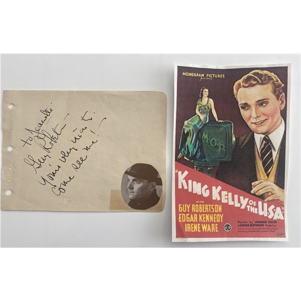 King Kelly of the U.S.A. Guy Robertson signed note and movie poster