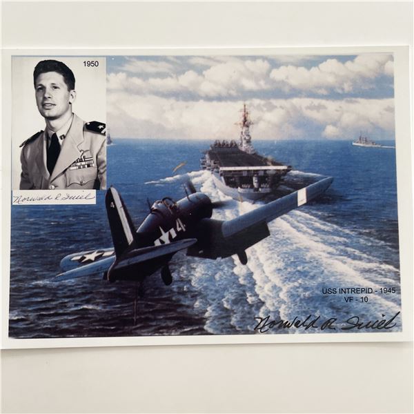 U.S. Navy ACE Norwald Quiel signed U.S.S. Intrepid photo