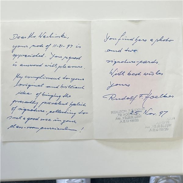 Space Flight Scientist Rudolf F. Hoelker signed letter