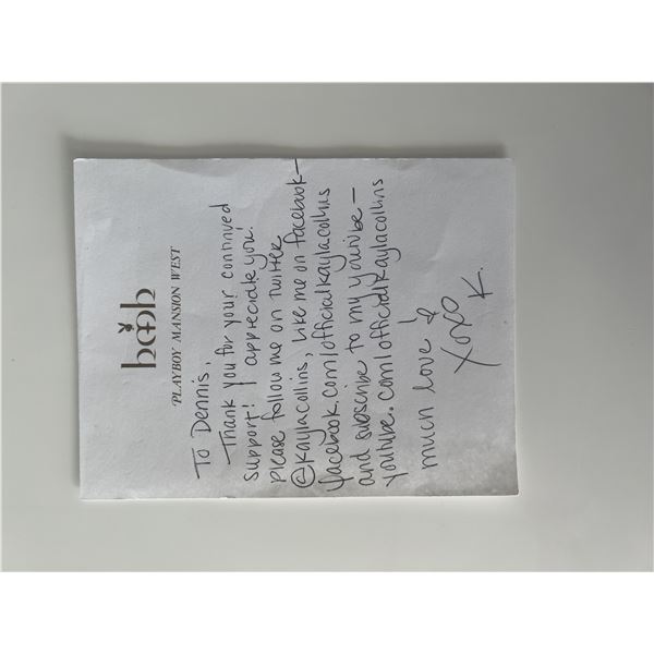 Playmate Kayla Collins signed note