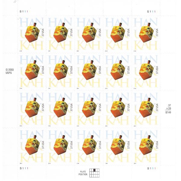 Hanukkah Dreidel USA Stamp Sheet