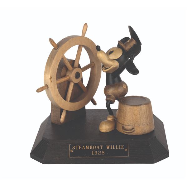 A Wooden Steamboat Willie Sculpture by ANRI.