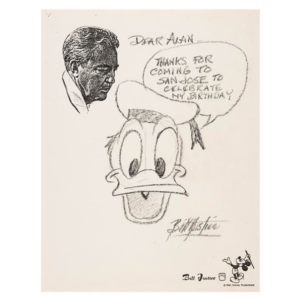 A Signed Bill Justice Donald Duck Drawing.
