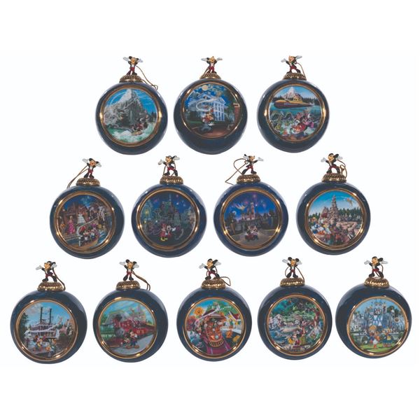 A Complete Set of 12 Disneyland Christmas Ornaments from the Bradford Exchange.