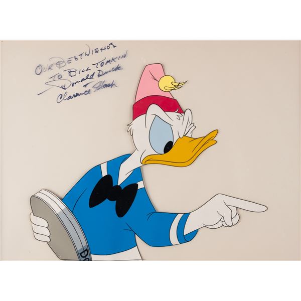 A Donald Duck Production Cel Signed by Voice Actor Clarence Nash.