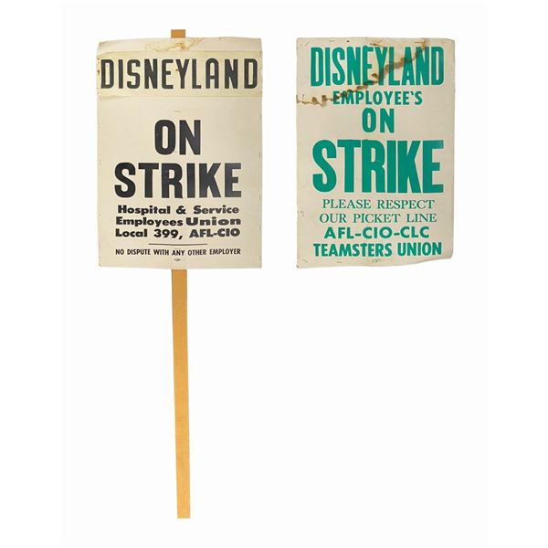 Pair of Disneyland on Strike Picket Signs.
