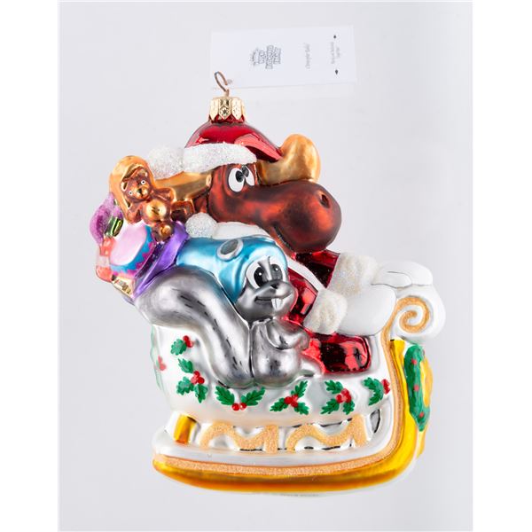 Christopher Radko Bullwinkle and Rocky   Sleigh Ride  Christmas Ornament.