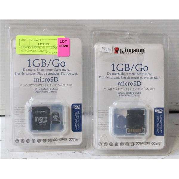 2 PACKS BRAND NEW 1GB/GO MICRO SD MEMORY CARDS