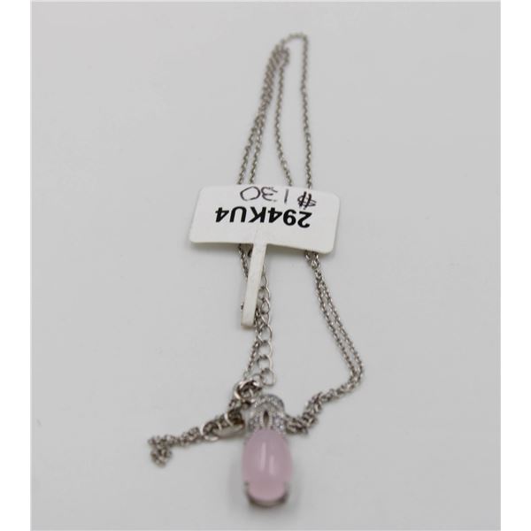 CHARMED AROMA OVAL PINK QUARTZ NECKLACE SS