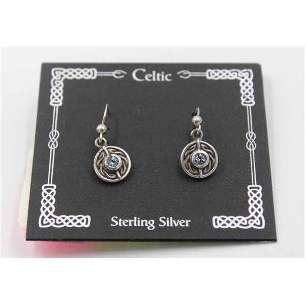 CELTIC AND TOPAZ STER SILVER EARINGS