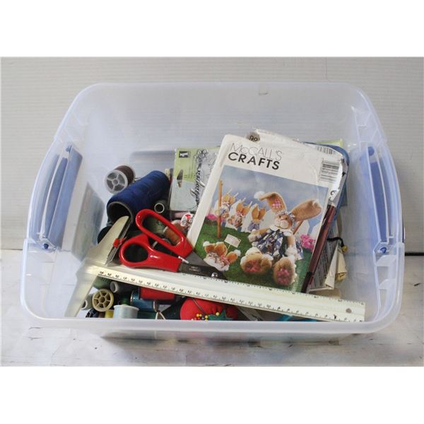 BOX OF SEWING ACCESSORIES: PATTERNS, SCISSORS
