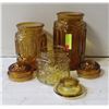 Image 1 : VINTAGE HEAVY AMBER DEPRESSION GLASS CANISTER SET