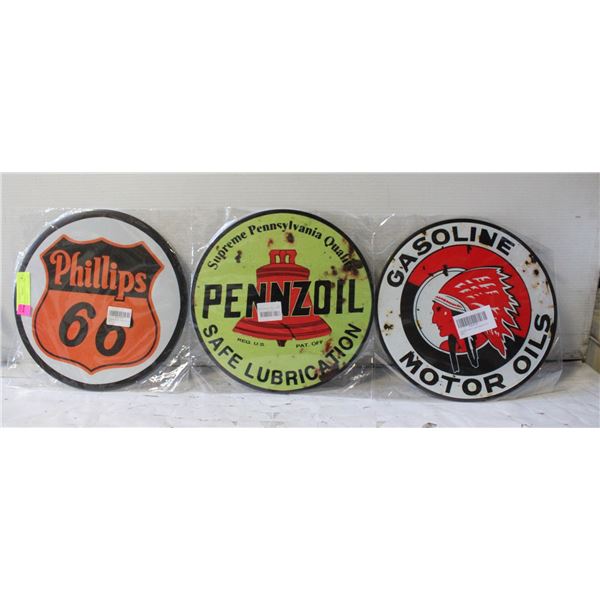 LOT OF 3 VINTAGE STYLE GAS STATION SIGNS