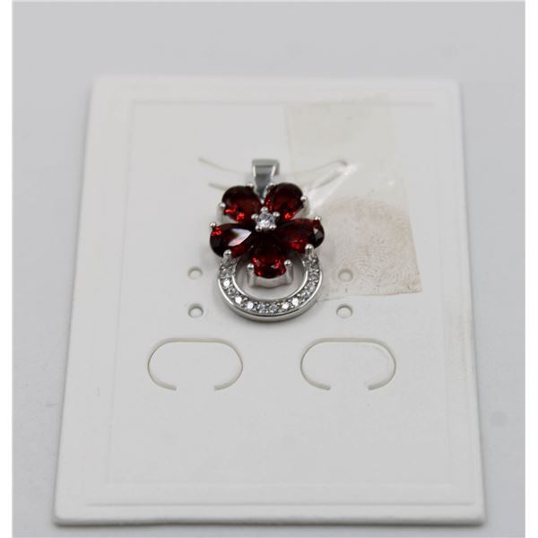 #37-RED GARNET & CZ GEMSTONE PENDANT