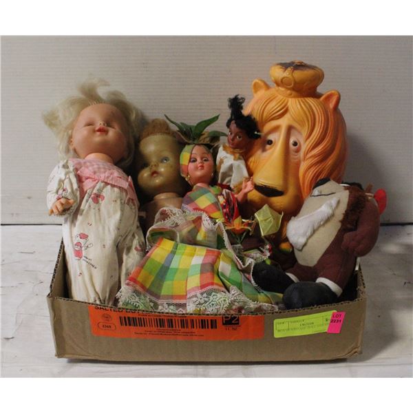 BOX OF VINTAGE DOLL AND TOYS