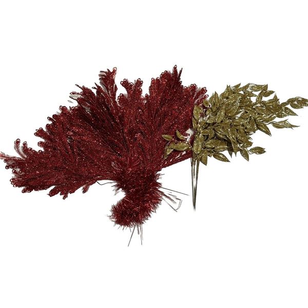 36 RED & 2 GOLD SPARKLE DECORATIONS