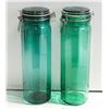 Image 1 : SET OF TWO, 13" GREEN GLASS CANISTERS