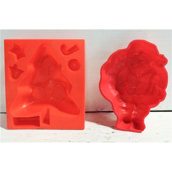 VINTAGE JELLO MOLDS. CHRISTMAS TREE AND SANTA
