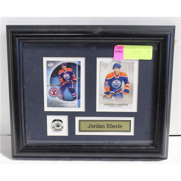 FRAMED JORDAN EBERLE WITH TWO HOCKEY CARDS & PIN
