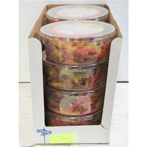 BOX OF 8 CONTAINERS OF CANDY SOUR SODA FRIES,