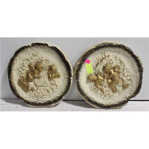 PAIR OF VINTAGE LARGE CHALKWARE CHERUB WALL