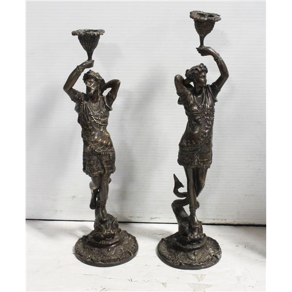 BRONZE FIGURAL CANDLESTICKS MAN&WOMAN