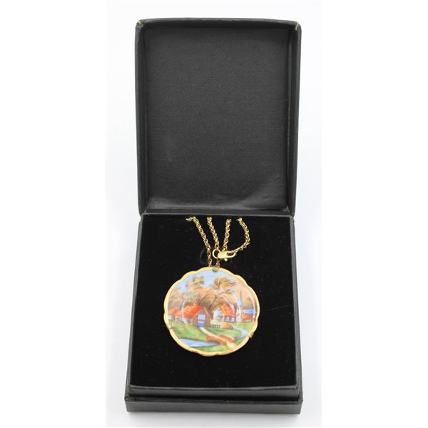 LIMOGES MINI PLATE TOWN VILLAGE PENDANT