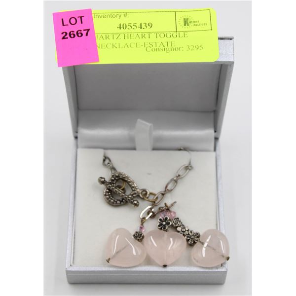 ROSE QUARTZ HEART TOGGLE SILVER NECKLACE-ESTATE