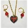 Image 1 : 26) SET OF GOLD TONE W. RED CRYSTALS HEART PENDANT