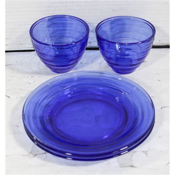 4 PIECE COBALT BLUE DEPRESSION GLASSWARE