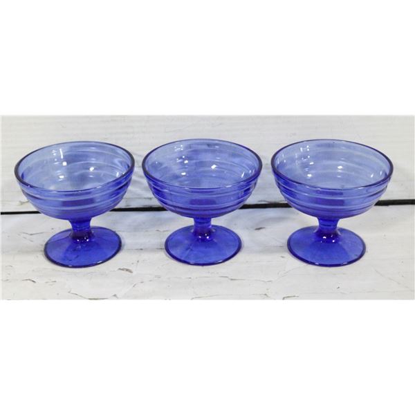 3 PIECE COBALT BLUE SHERBERT DEPRESSION GLASS