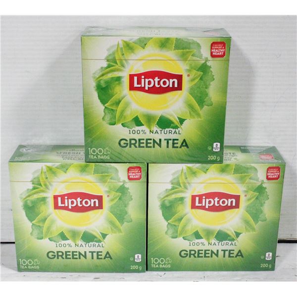 THREE BOXES LIPTON, GREEN TEA 100 BAGS PER BOX
