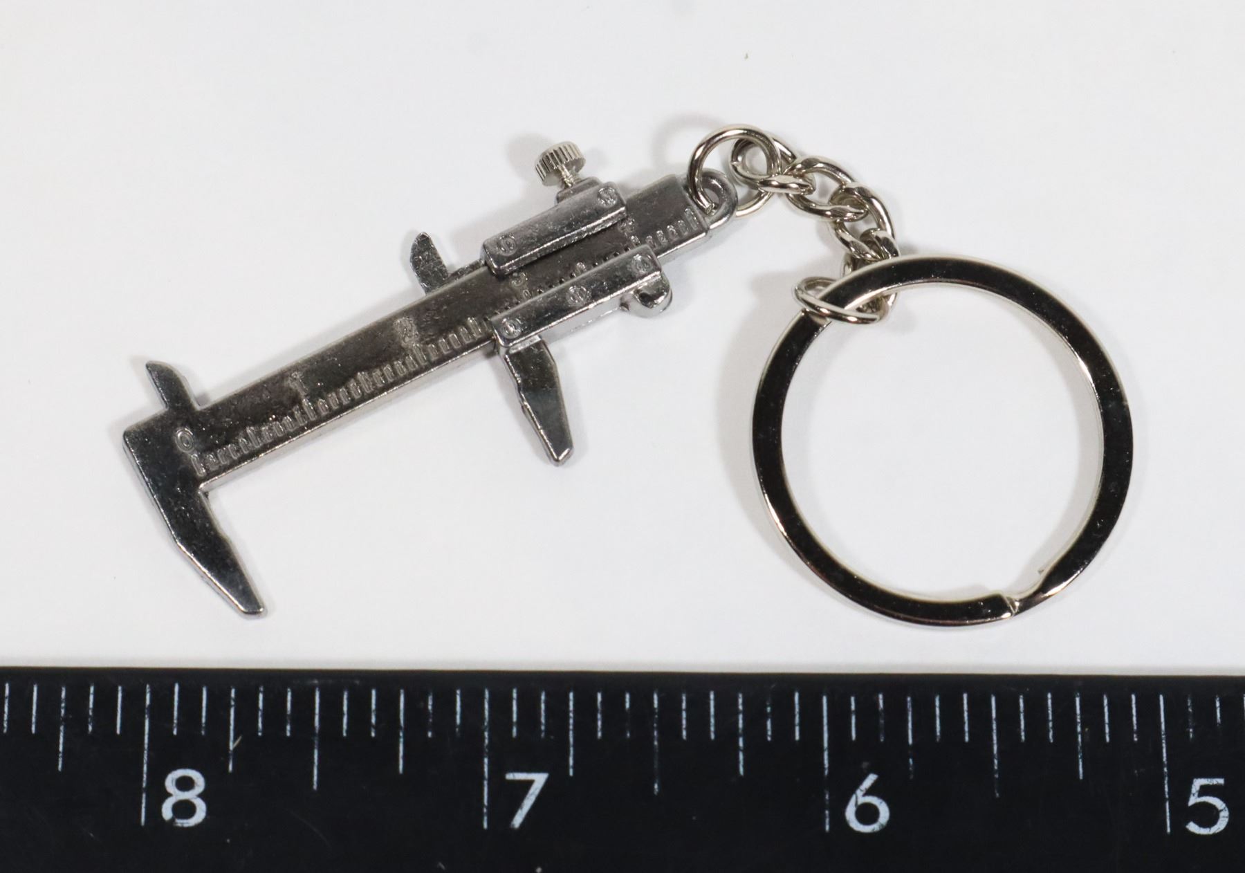 NEW SILVER TONE MINI VERNIER CALIPER KEYCHAIN