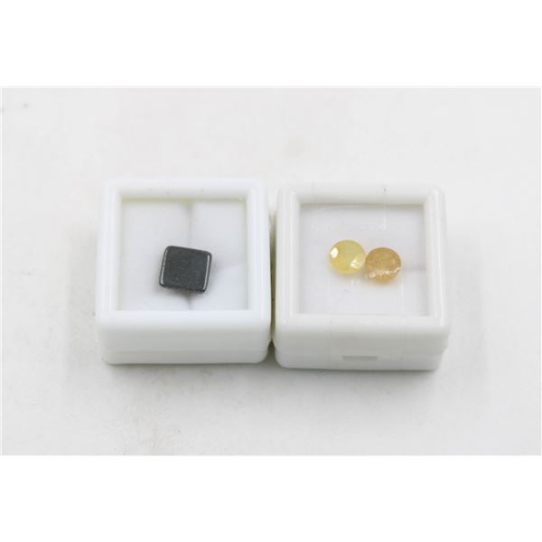#266-HEATED YELLOW SAPPHIRE 3.55 CT & ONYX  3.80 C