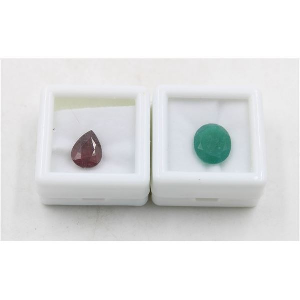 #254-UNTREATED GARNET 3.44 CT & GREEN AGATE 4.08CT