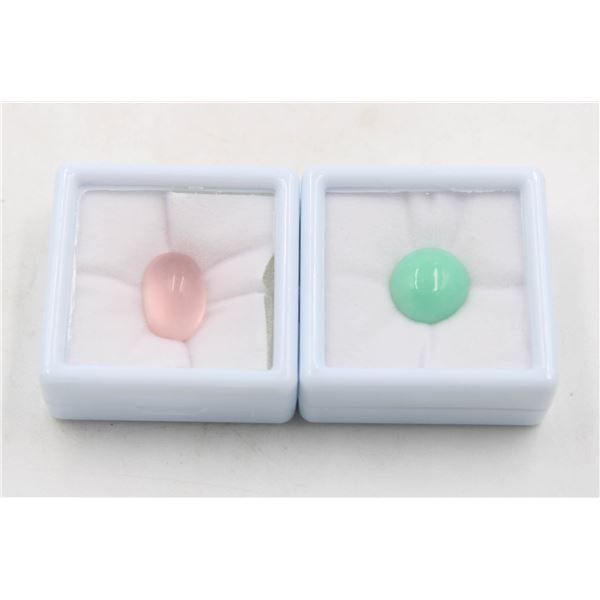 #42-NATURAL CHRYSOPRASE 6.05CT& ROSE QUARTZ 13.15C