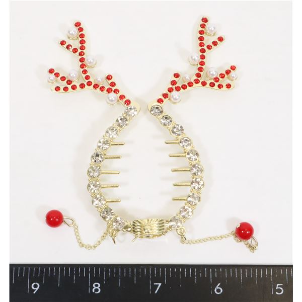 NEW RHINESTONE REINDEER BUN HAIR CLIP