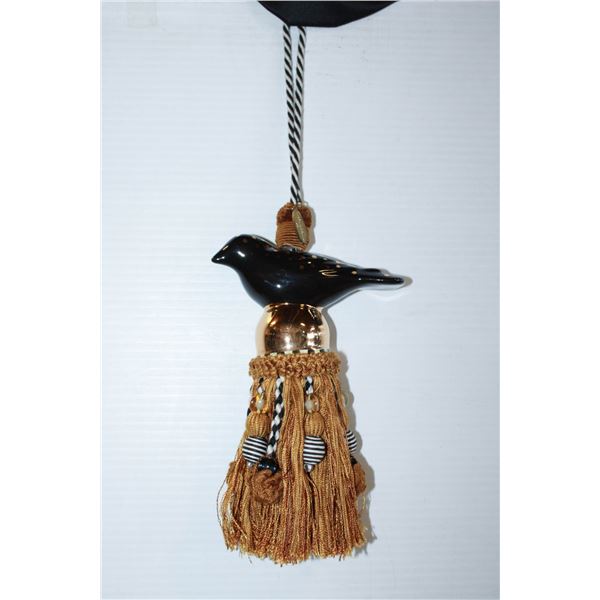 MACKENZIE CHILDS TASSEL-CERAMIC BIRD-BLACK&GOLD-