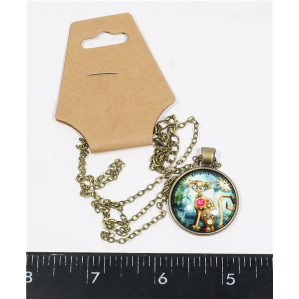 NEW BRONZE TONE STEAMPUNK CAT PENDANT AND CHAIN
