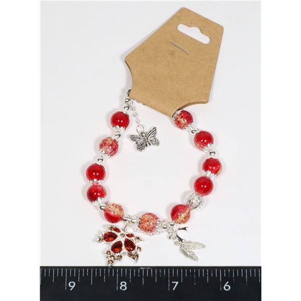 NEW AUTUMN LEAF GLASS BEAD BRACELET