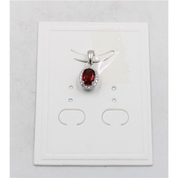 #227-UNHEATED GARNET & WHITE ZIRCON PENDANT