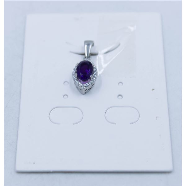 #205-UNHEATED AMETHYST & WHITE ZIRCON PENDANT