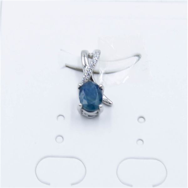 #163-HEATED BLUE SAPPHIRE & WHITE ZIRCON PENDANT