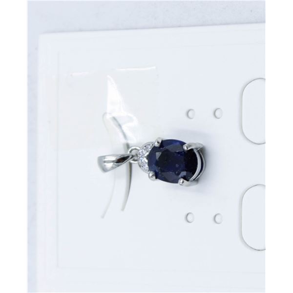 #171-HEATED BLUE SAPPHIRE & CZ  PENDANT