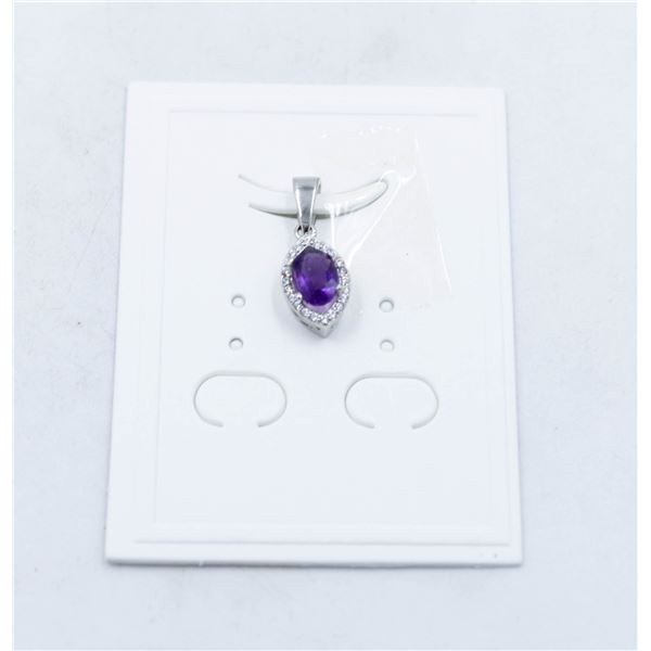 #206-UNHEATED AMETHYST & WHITE ZIRCON  PENDANT