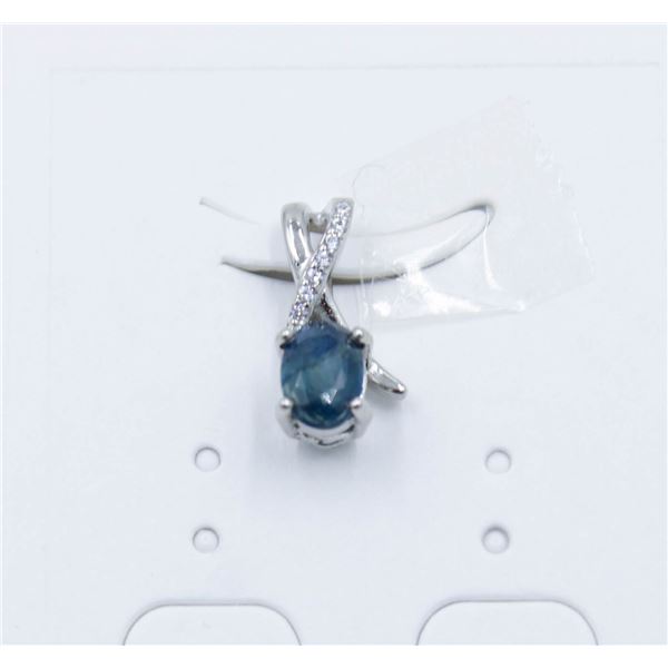 #164-HEATED BLUE SAPPHIRE & WHITE ZIRCON PENDANT