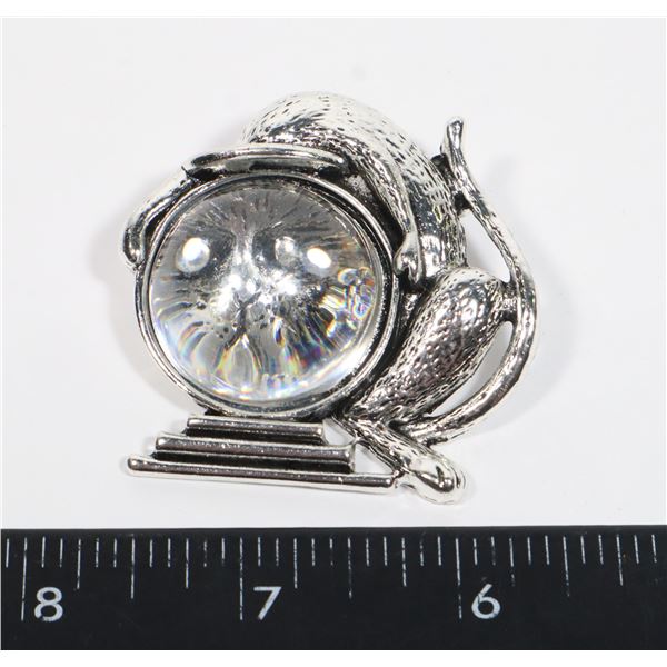 NEW FISH TANK CAT BROOCH. CAT IS MAGNIFIED IN