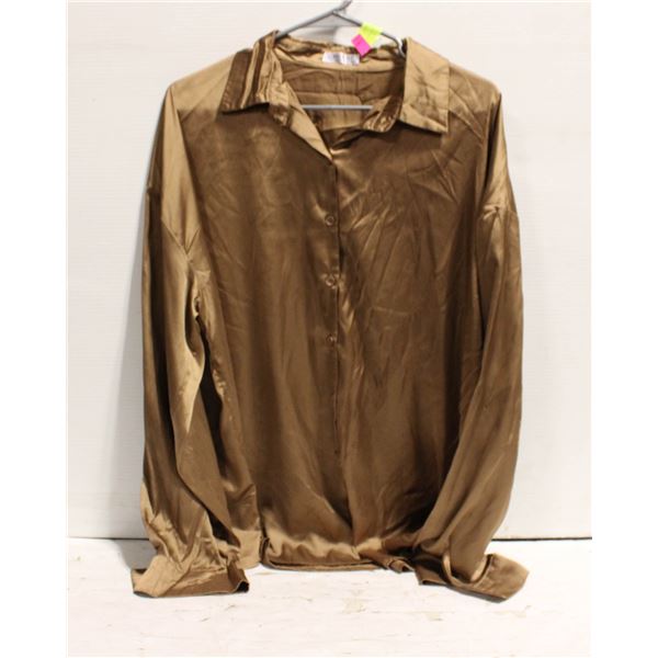 WOMENS BUTTON DOWN OFFICE BLOUSE SATIN SHIRT