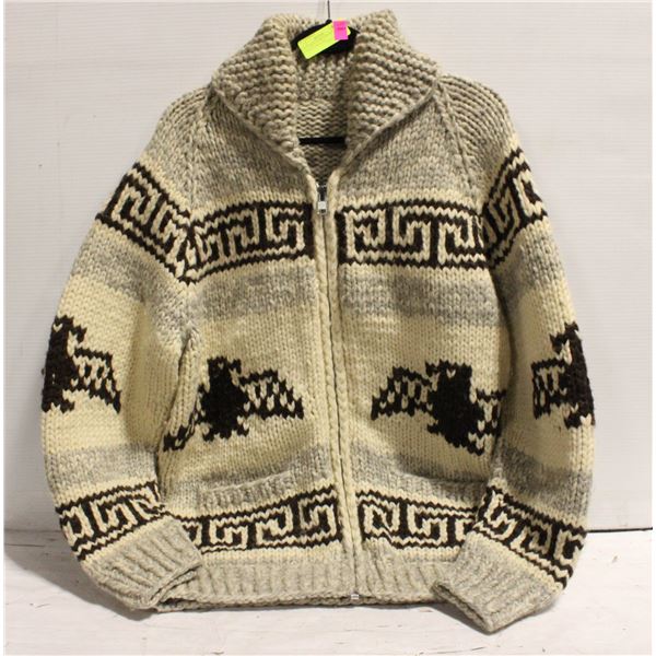 MENS LARGE COWICHAN B.C. WOOL ZIP FRONT SWEATER